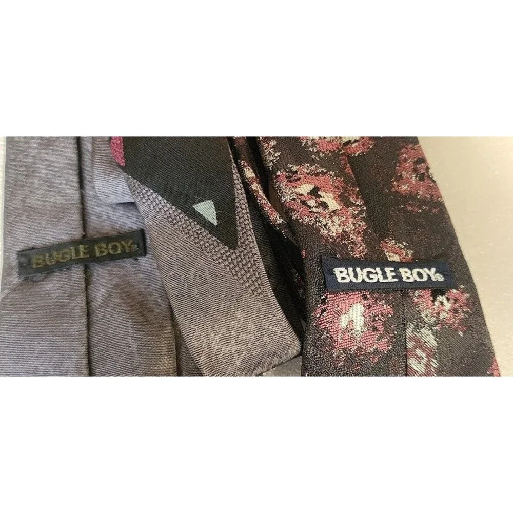 Bugle Boy Mens Polyester Skinny Suit Tie Set Gray Geometric Black Floral Design